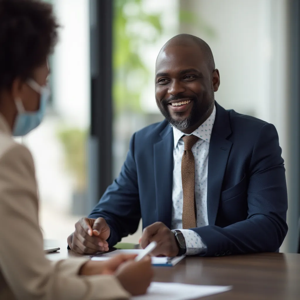 Happy consultant working with client